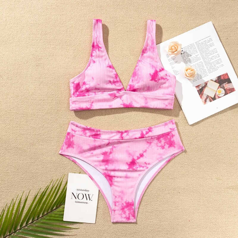 

Tie Dye High Waisted Bikini Swimsuit, Pink