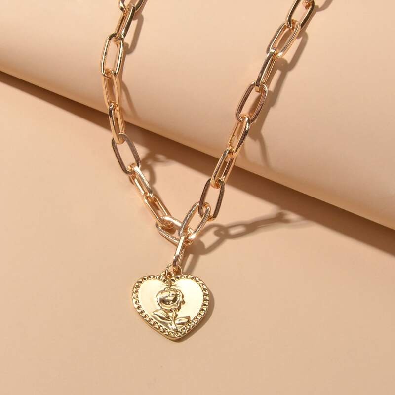 

Engraved Heart Charm Necklace, Gold