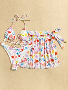 Set 3 bộ Bikini hoa & Váy đi biển - Nhiều màu - Xem 4
