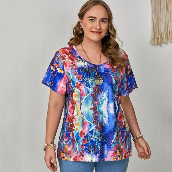 

Plus Floral Print Tee, Multicolor