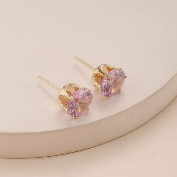 

Girls Zircon Decor Stud Earrings, Pink