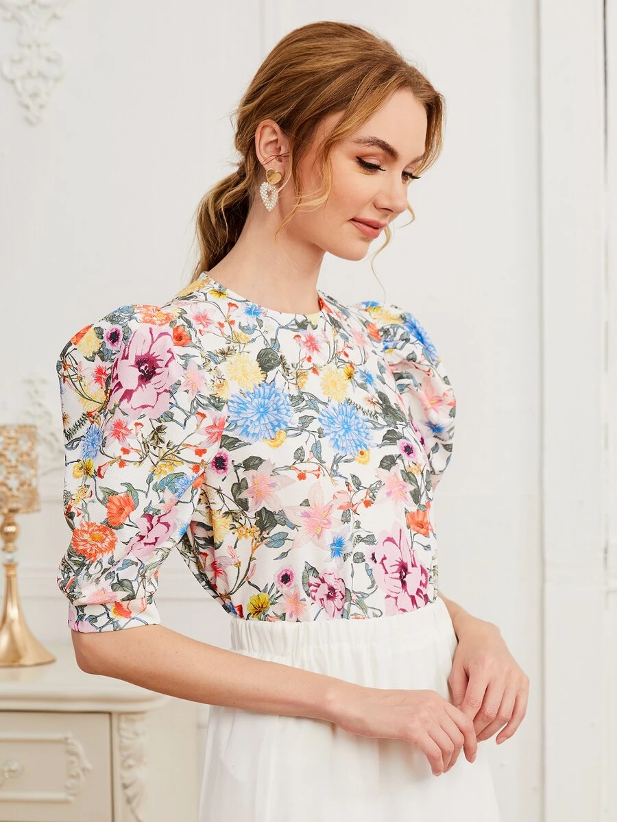 SHEIN Top con estampado floral de manga - Multicolor - Ver 1
