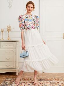 SHEIN Top con estampado floral de manga - Multicolor - Ver 4