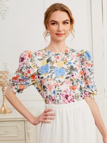 SHEIN Top con estampado floral de manga - Multicolor - Ver 5