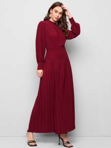 Mulvari Solid Pleated Detail Dress - Burgundy - View 2