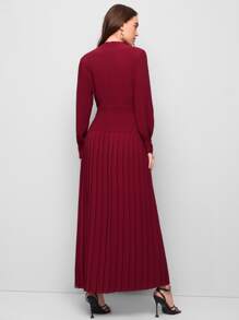 Mulvari Solid Pleated Detail Dress - Burgundy - View 3