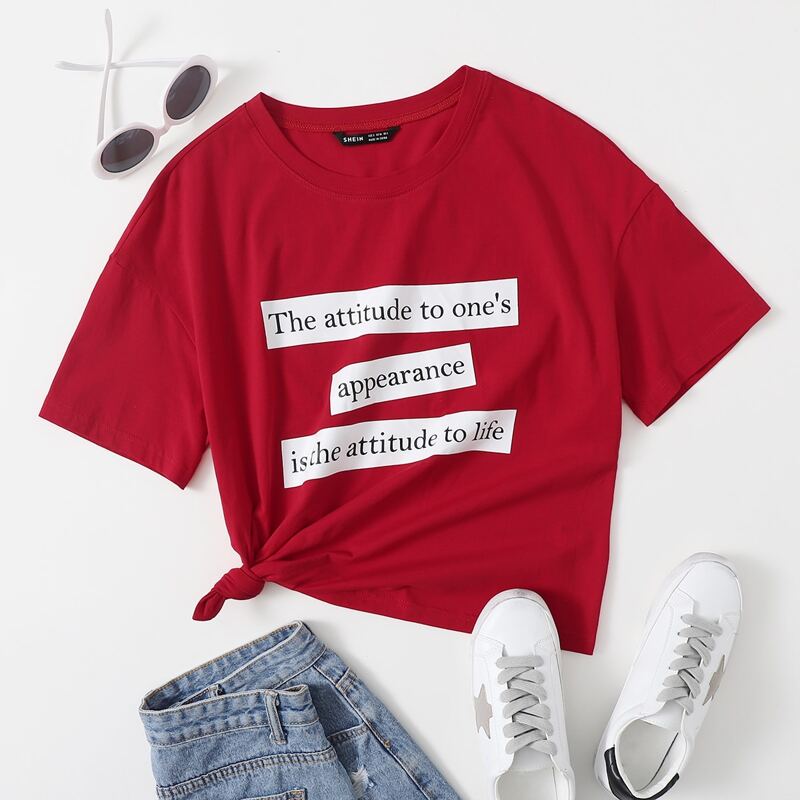 

Slogan Graphic Drop Shoulder Tee, Red