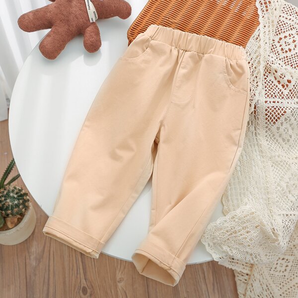 

Toddler Girls Cartoon Embroidered Carrot Pants, Apricot