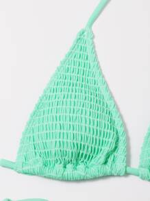 Swim Vcay 捆紋微三角泳衣套裝，帶綁帶側系 - 綠色 - 查看 4