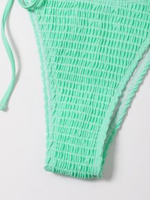 Swim Vcay 捆紋微三角泳衣套裝，帶綁帶側系 - 綠色 - 查看 5