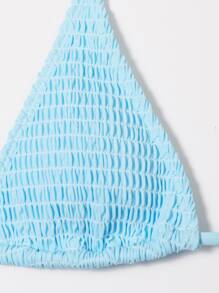 Swim Vcay Summer Beach Mono Bikini Set Smocked Micro Triangle Bra & Tie Side Bottom 2 Pieces Bikini - Baby Blue - View 5