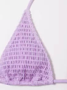 SHEIN Swim Summer Beach Mono Bikini Set Smocked Micro Triangle Bra & Tie Side Bottom 2 Pieces Bikini - Purple - View 5