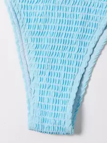Swim Vcay Summer Beach Mono Bikini Set Smocked Micro Triangle Bra & Tie Side Bottom 2 Pieces Bikini - Baby Blue - View 6
