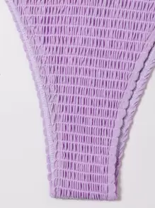 SHEIN Swim Summer Beach Mono Bikini Set Smocked Micro Triangle Bra & Tie Side Bottom 2 Pieces Bikini - Purple - View 6