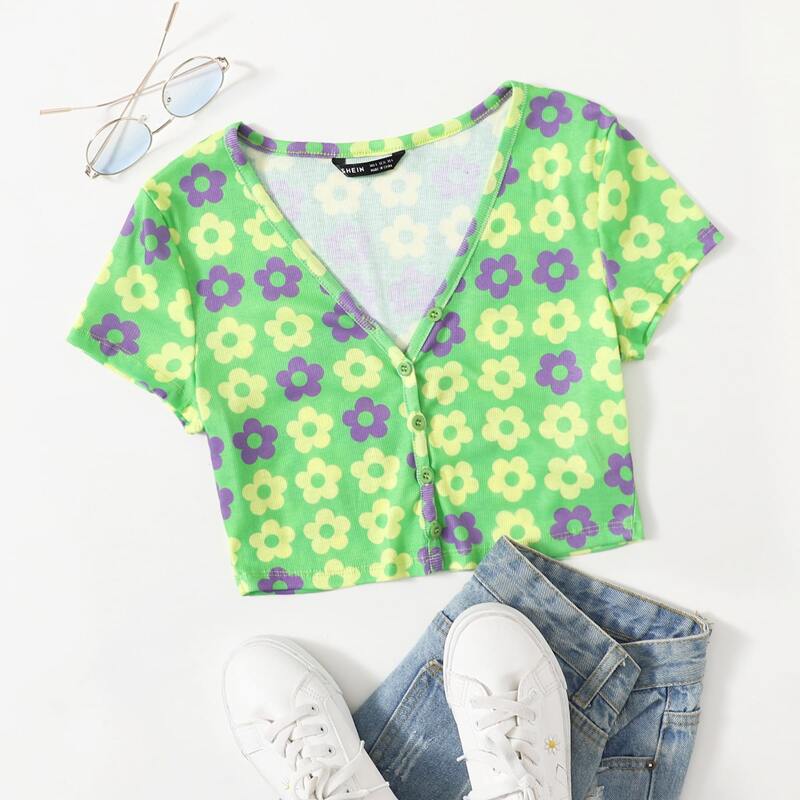 

Allover Floral Print Tee, Multicolor