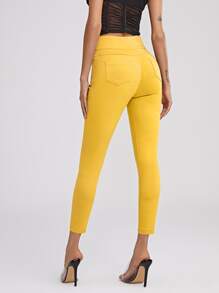 High Waist High Stretch Skinny Jeggings - Yellow - View 2