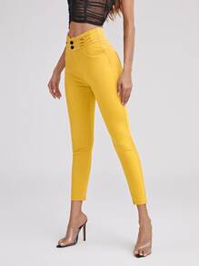 High Waist High Stretch Skinny Jeggings - Yellow - View 3