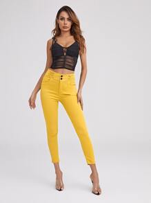 High Waist High Stretch Skinny Jeggings - Yellow - View 5