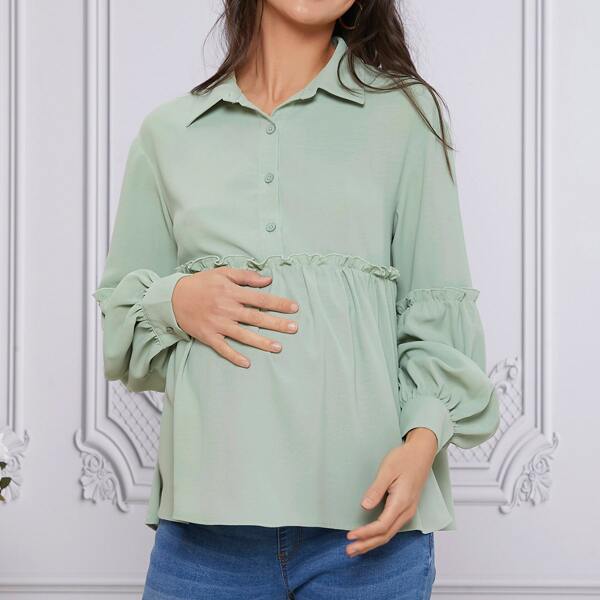 

Maternity Bishop Sleeve Frill Trim Blouse, Mint green