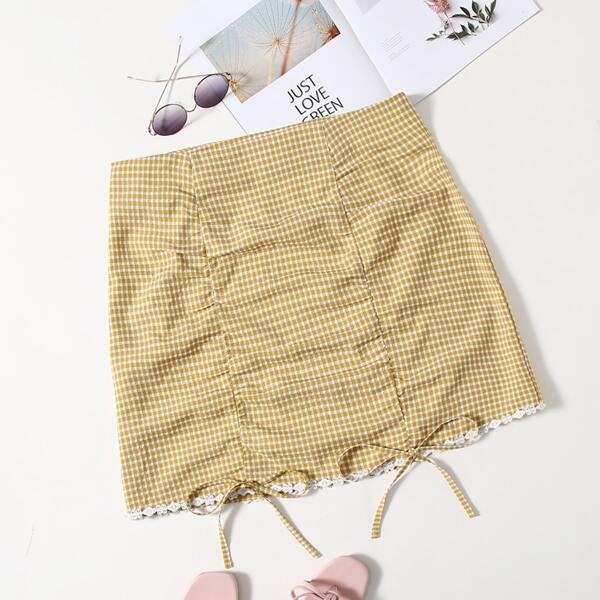

Plus Gingham Print Knotted Skirt, Yellow