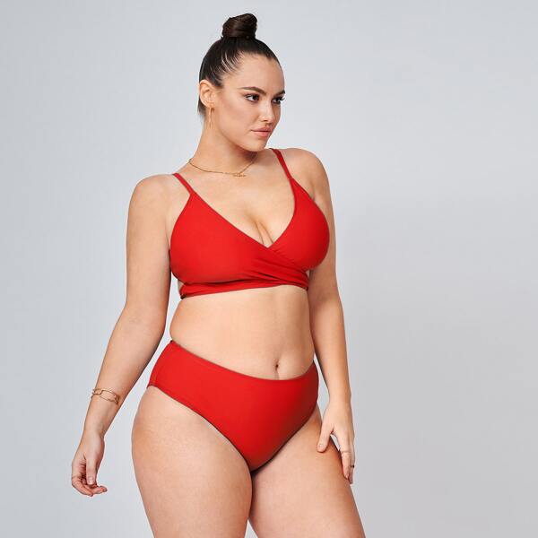 

Plus Cross Wrap Bikini Swimsuit, Red