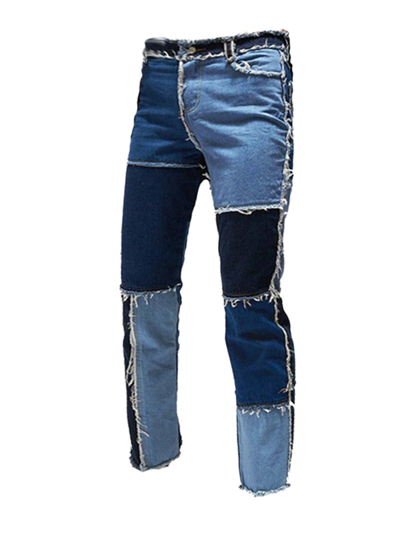 Men Cut And Sew Raw Trim Jeans | SHEIN IN