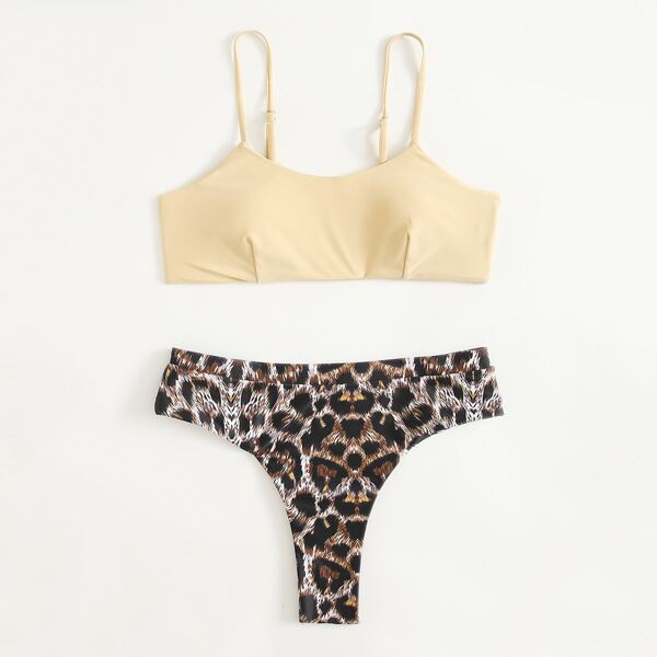 

Leopard Adjustable Strap Bikini Swimsuit, Multicolor