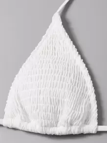 Bonvoyette Summer Beach Mono Bikini Set Smocked Micro Triangle Bra & Tie Side Bottom 2 Pieces Bikini - White - View 4