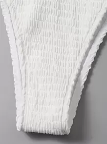 Bonvoyette Summer Beach Mono Bikini Set Smocked Micro Triangle Bra & Tie Side Bottom 2 Pieces Bikini - White - View 5