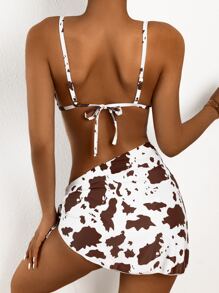 3packs Cow Print Bikini Set & Beach Skirt - Multicolor - View 2