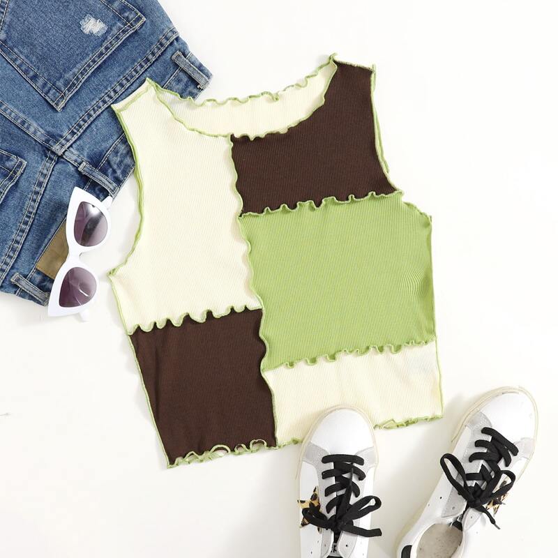 

Lettuce Trim Colorblock Rib-knit Tank Top, Multicolor