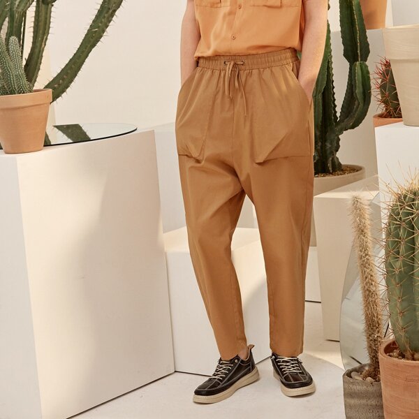 

Men Pocket Front Solid Pants, Camel