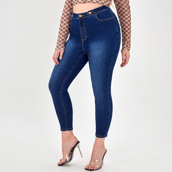 

Plus Curvy High Waist Ripped Jeans, Dark wash