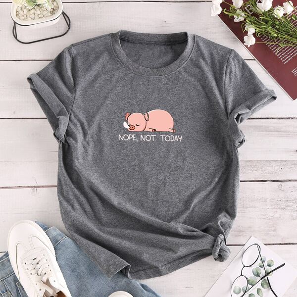 

Pig & Slogan Graphic Tee, Dark grey