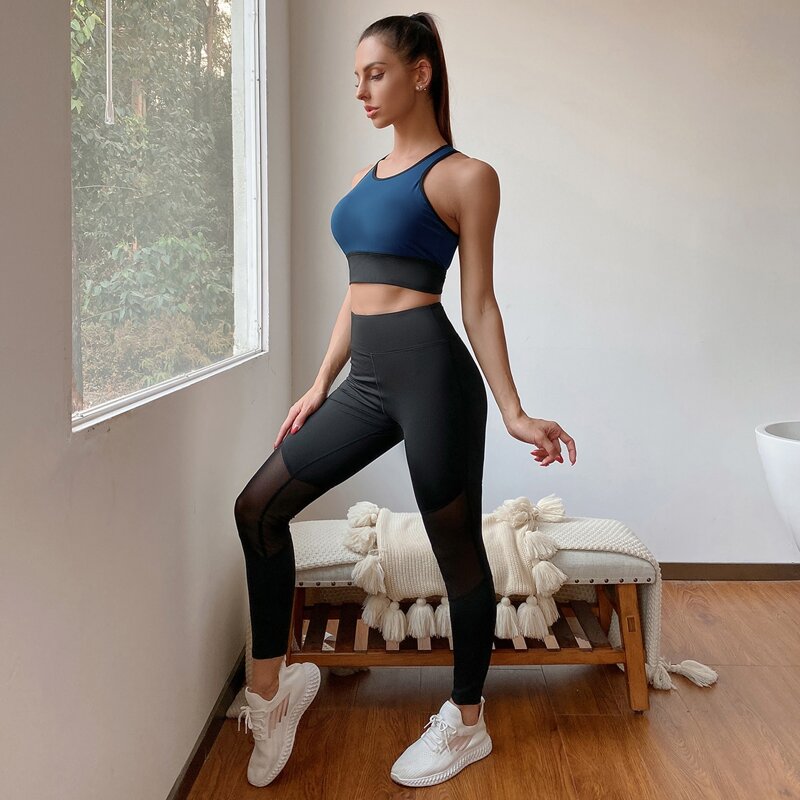 

Cut Out Back Sports Bra & Mesh Panel Leggings, Multicolor