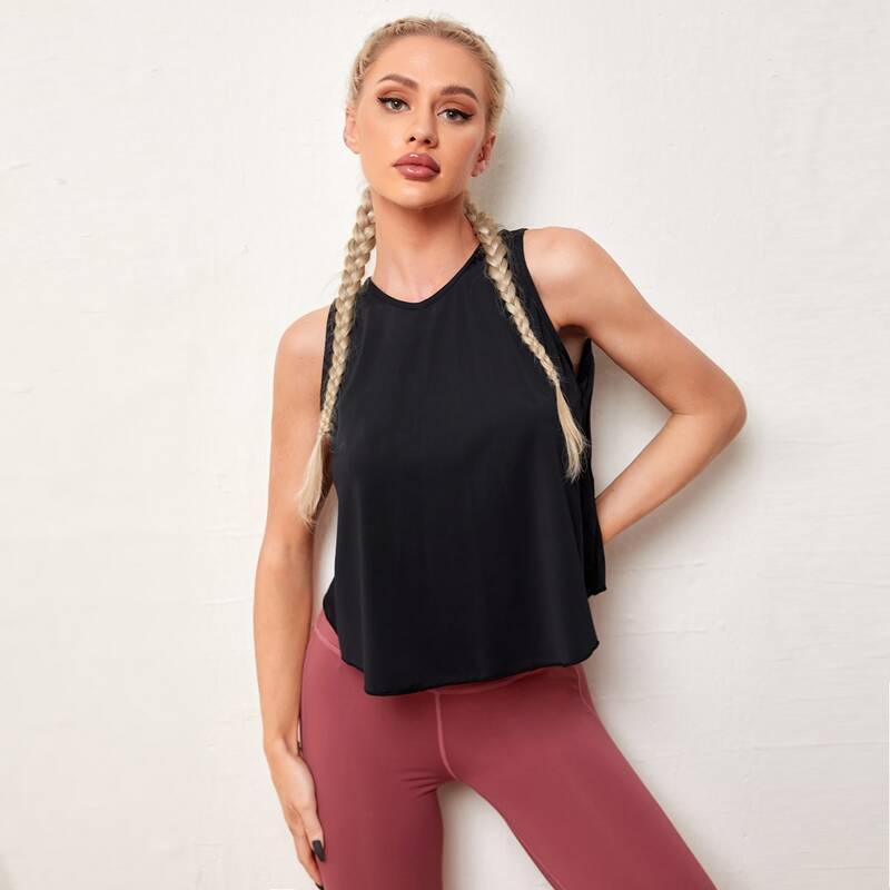 

Solid High Low Hem Sports Tee, Black