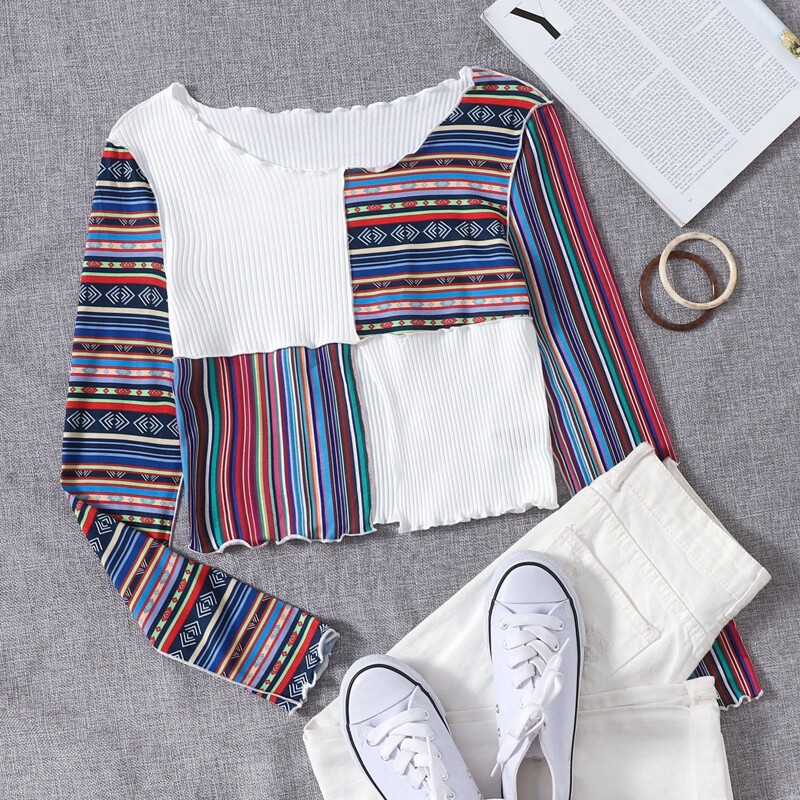 

Lettuce Trim Split Hem Geo Colorblock Tee, Multicolor