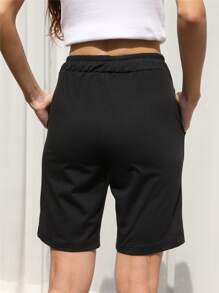 Flirla Drawstring Waist Slant Pocket Shorts - Black - View 2