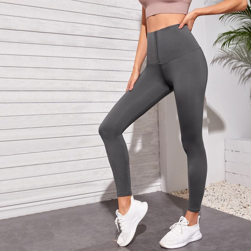 

Wide Band Waist Solid Sports Leggings, Dark grey