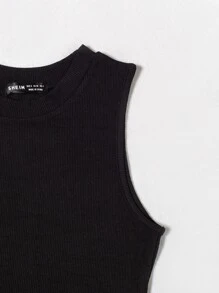 EMERY ROSE Lace Up Waist Tank Top - Black - View 3