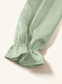 鐘形袖打褶緞面短版上衣 - 薄荷綠 - 查看 4