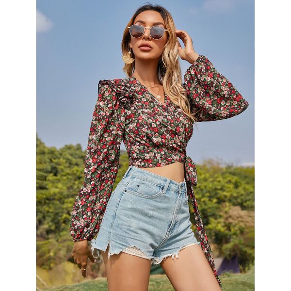 

Ditsy Floral Tie Back Wrap Blouse, Multicolor