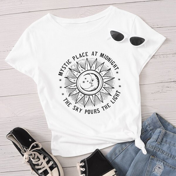 

Graphic & Slogan Print Round Neck Tee, White