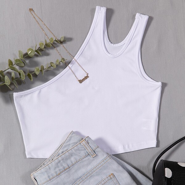 

One Shoulder Cut Out Crop Top, White
