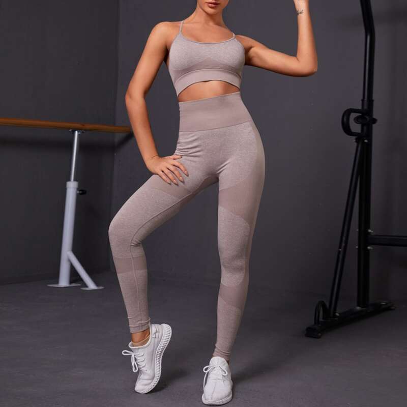

Criss Cross Back Sports Bra & Wide Waistband Leggings, Apricot