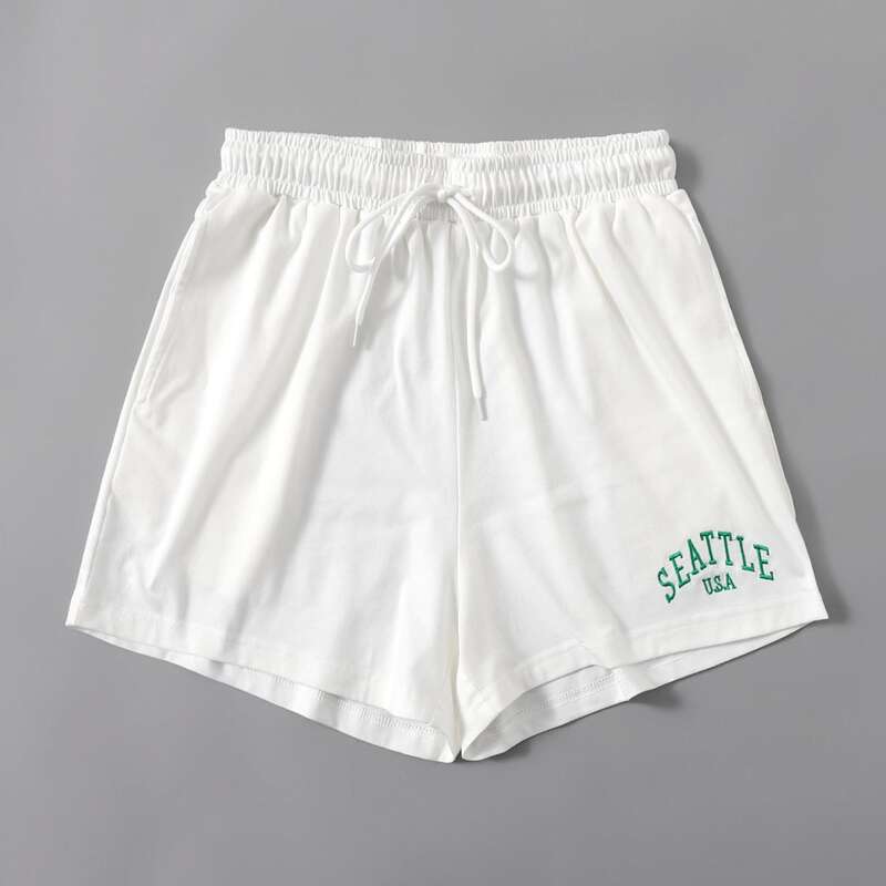 

Letter Embroidery Drawstring Shorts, White
