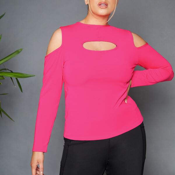

Plus Cold Shoulder Cut Out Sports Top, Hot pink