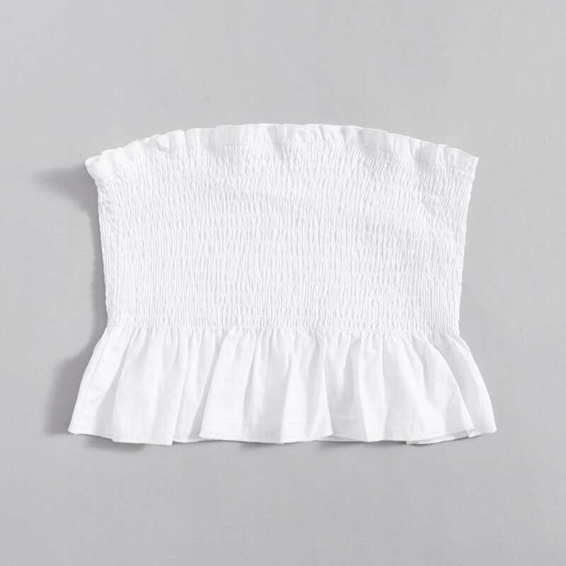 

Shirred Crop Tube Top, White