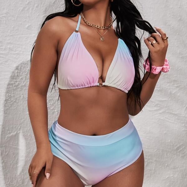 

Plus Ombre Triangle High Waisted Bikini Swimsuit, Multicolor