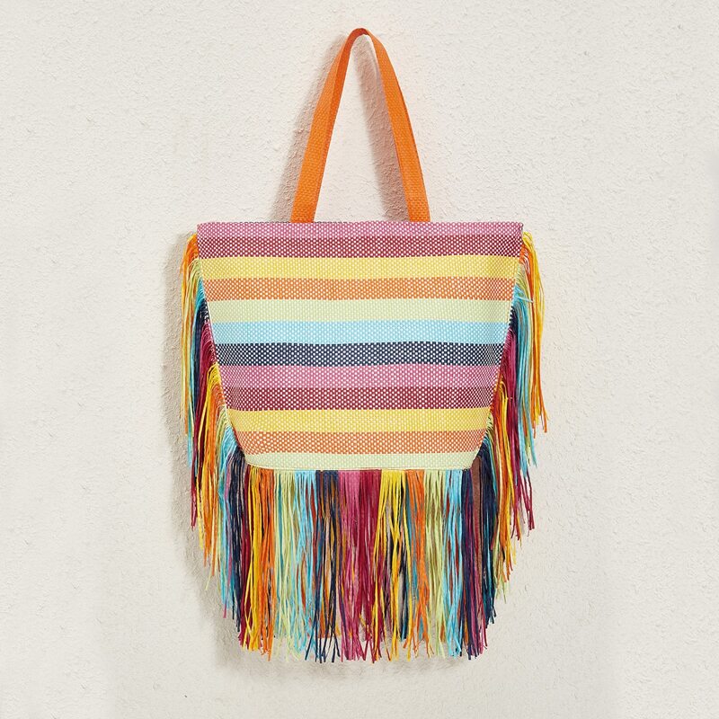 

Rainbow Fringe Hem Tote Bag, Multicolor